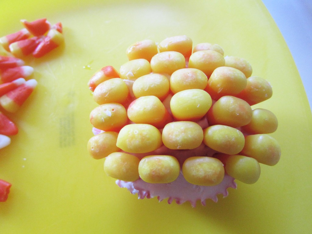 cover cupcake with candy corn