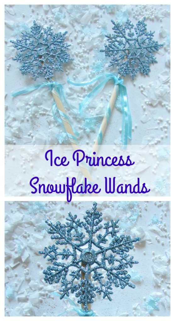 Ice Princess Snowflake Wands are a pretty DIY for winter or Frozen parties or winter play!