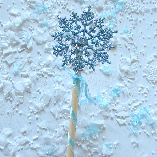 Snowflake Wand with blue snowflake and blue ribbon