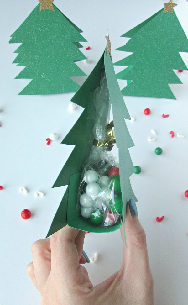 Christmas tree gift box with candy bags inside