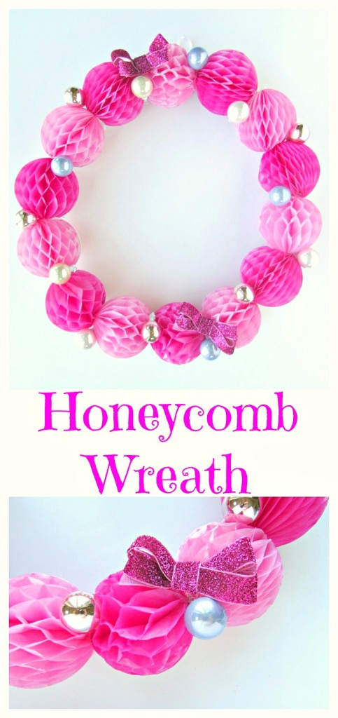 Honeycomb Wreath with mini ornaments. This wreath is incredible easy to make and has a beautiful modern look. -Val Event Gal