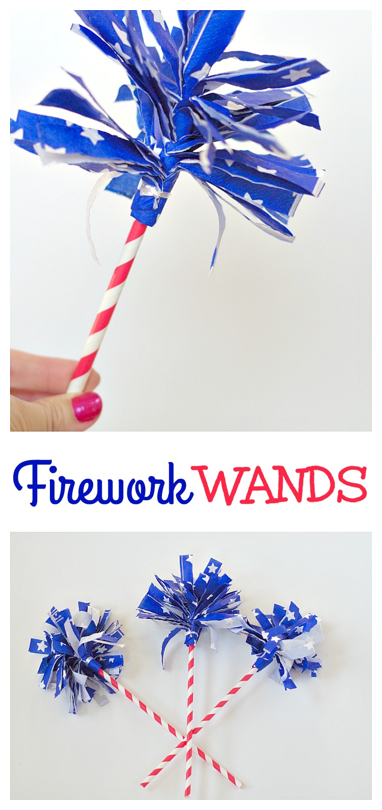 Firework Wands! Make these simple firework wands for 4th of July with just napkins and paper straws.