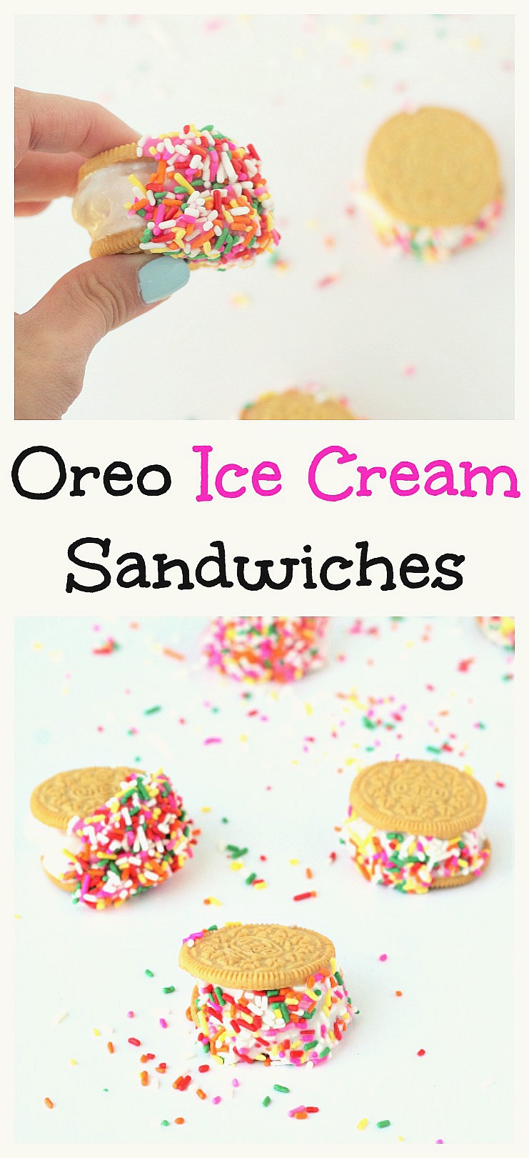 Oreo Icea Cream Sandwiches are the perfect little tasty crunchy cookie filled with creamy ice cream!