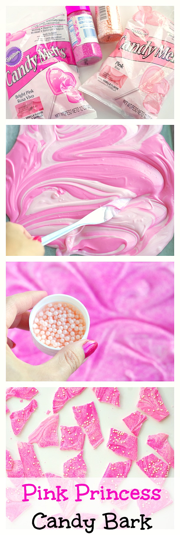 Pink Princess Candy Bark! This easy dessert is fun for princess parties and for girlie girls. Simple to make and kids can help out.