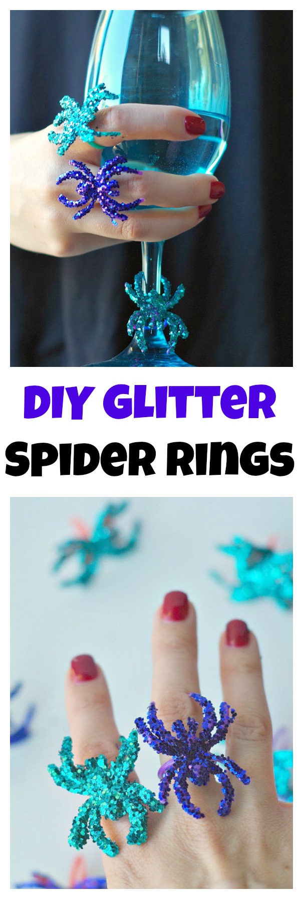 DIY Glitter Spider Rings for Halloween
