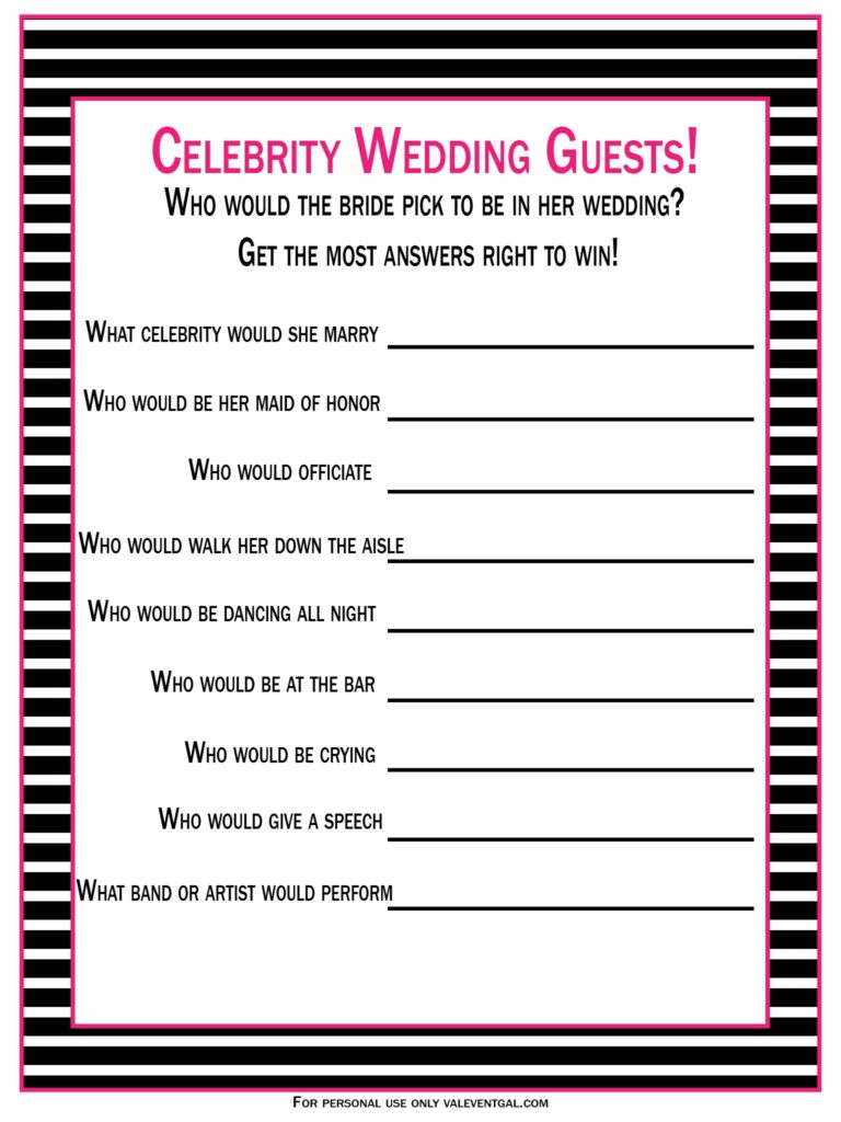 Free Printable Celebrity Wedding Bridal Shower Game