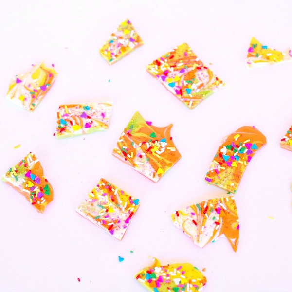 Chocolate bark in colorful spring colors