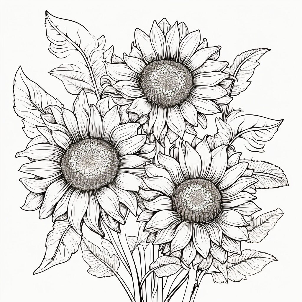sunflower bouquet for coloring or crafts