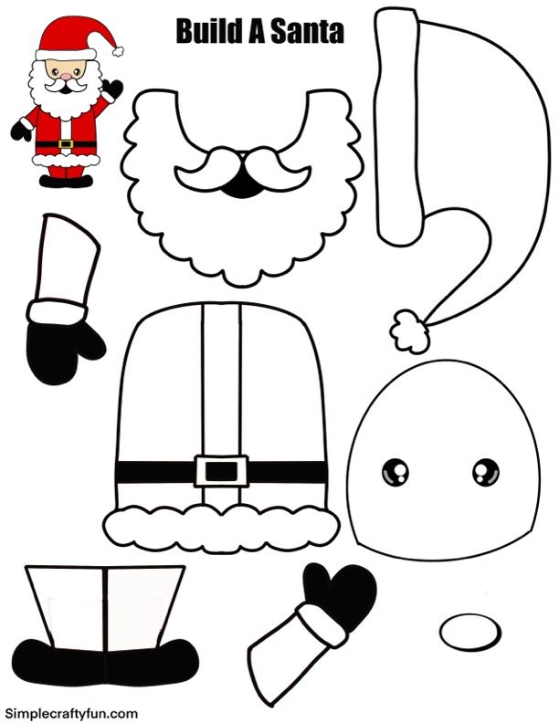 free printable build a Santa coloring craft