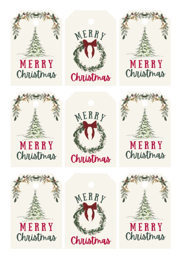 free printable Christmas gift tag Merry Christmas classic tags