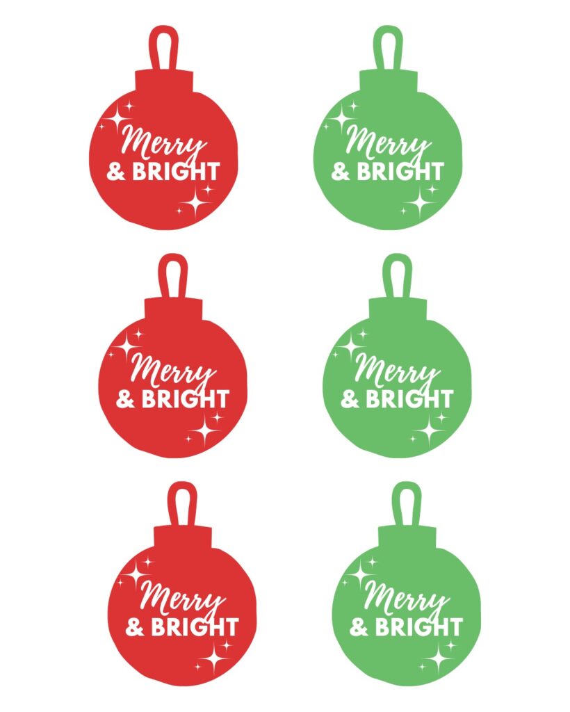 free printable Christmas gift tag merry and bright text
