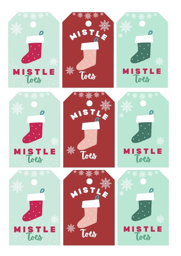 free printable Christmas gift tag mistle toes
