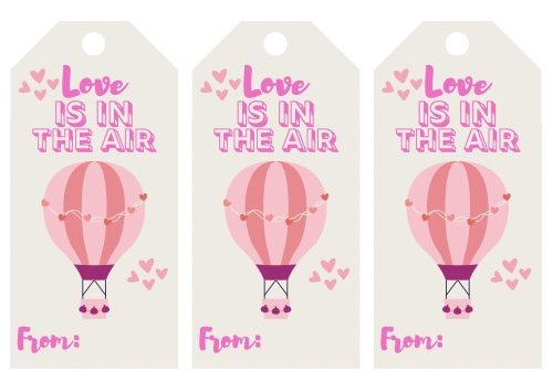 free printable beige hot air balloon gift tags for Valentine's
