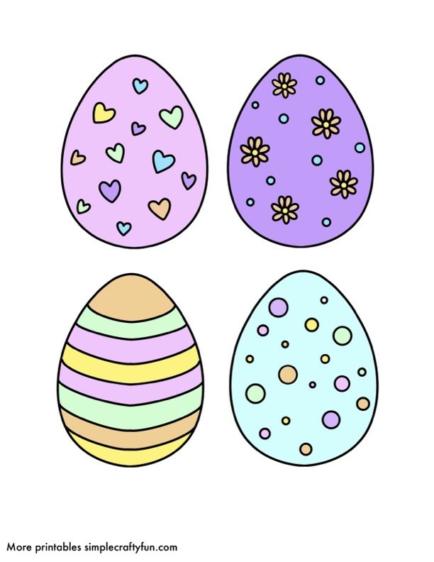 free printable Easter Egg Template Color Small With Hearts and Flowers
