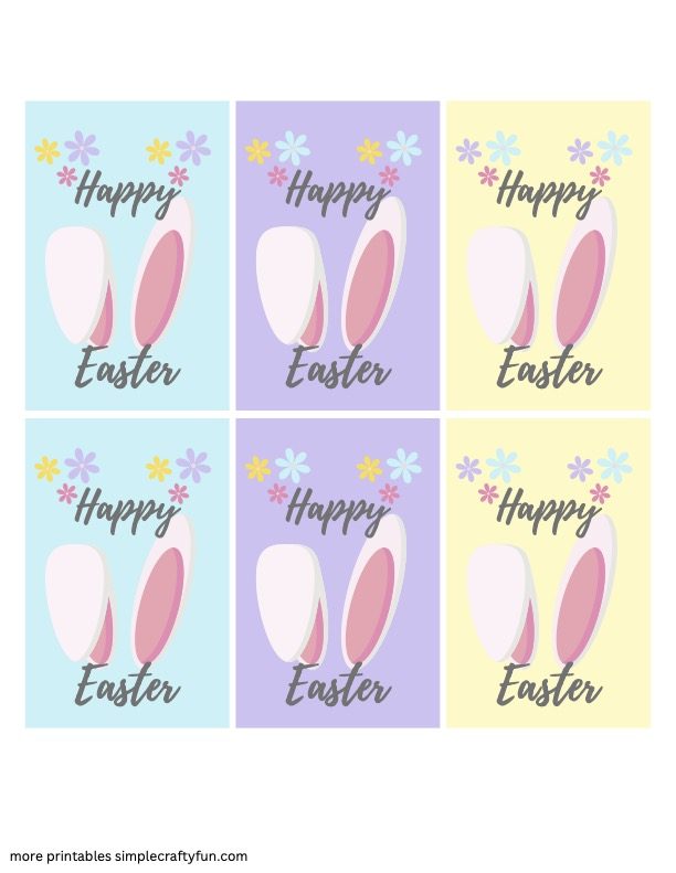 free printable Happy Easter Tag Rectangle pastel Colorful Bunny Ears