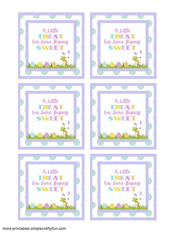 free printable Happy Easter Tag Square Bunny and Eggs Little Treat