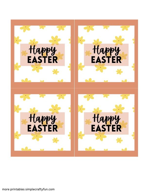 free printable Happy Easter Tag Square shape Flowers