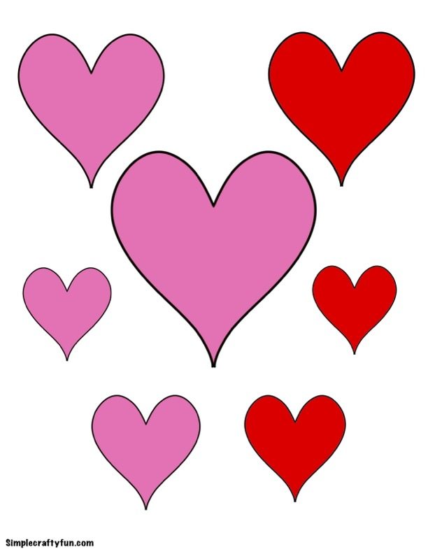 variety of red and pink hearts template printable