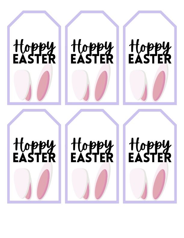 free printable Hoppy Easter with bunny Ears gift tag