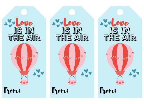 free printable hot air balloon red and blue gift tags for Valentine's
