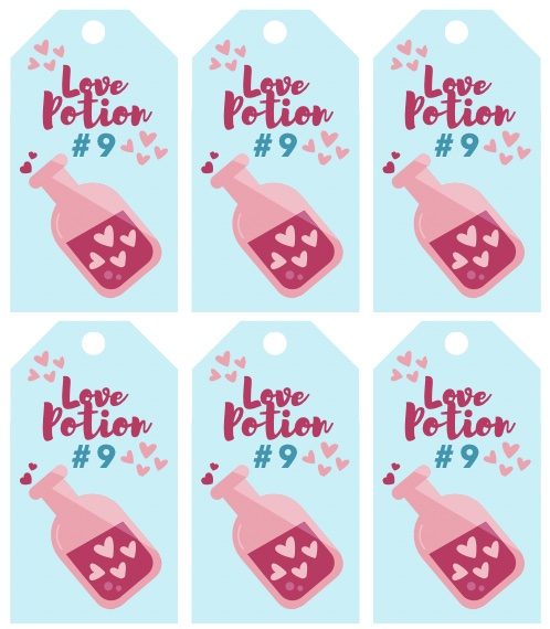 free printable love potion gift tags for Valentine's