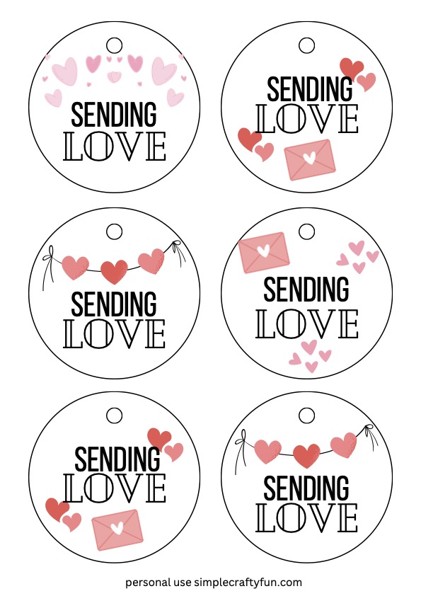 free printable sending love Valentine tags