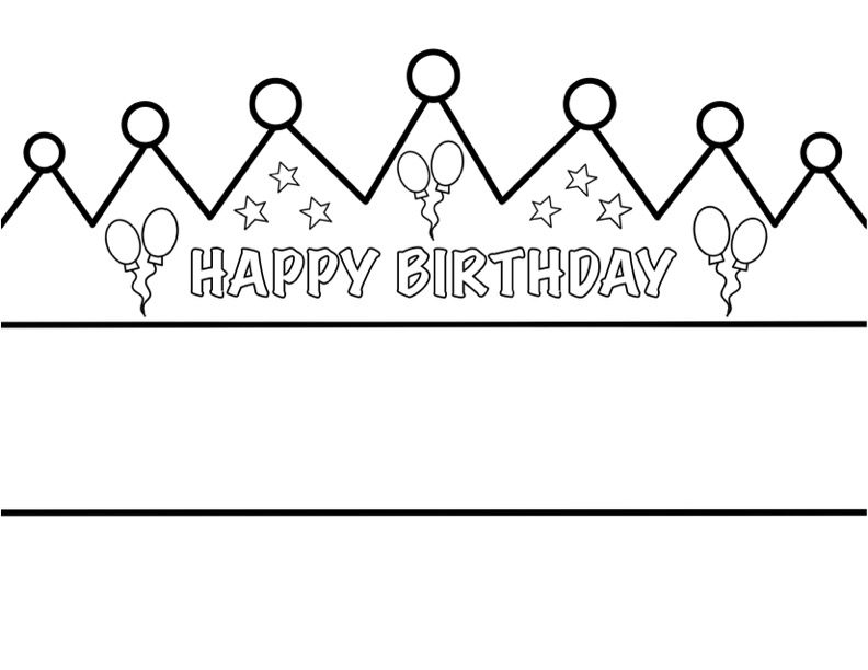 Crown Happy Birthday writing in black and white for Coloring 