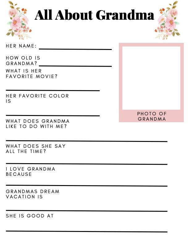 free printable questions for grandma for mothers day with a flower design