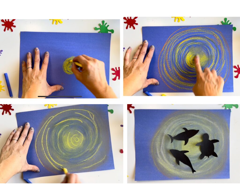 under the sea chalk art with paper and chalk